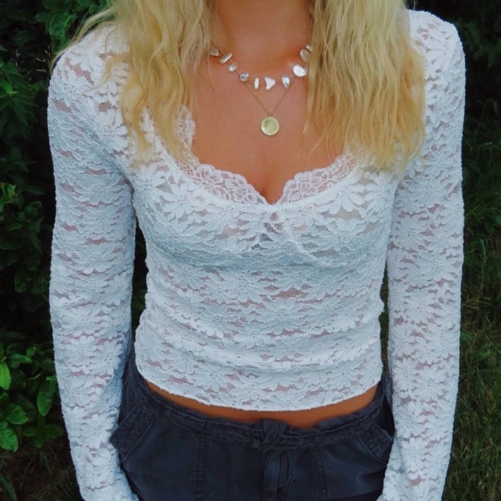 White Lace Long Sleeve Top